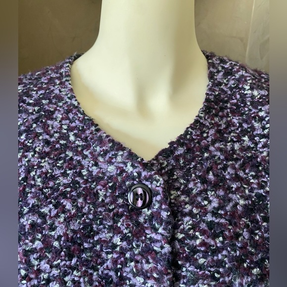 KATHIE LEE COLLECTION Purple Fuzzy Knit Jacket Soft Tweed Womens, Large - Picture 5 of 12